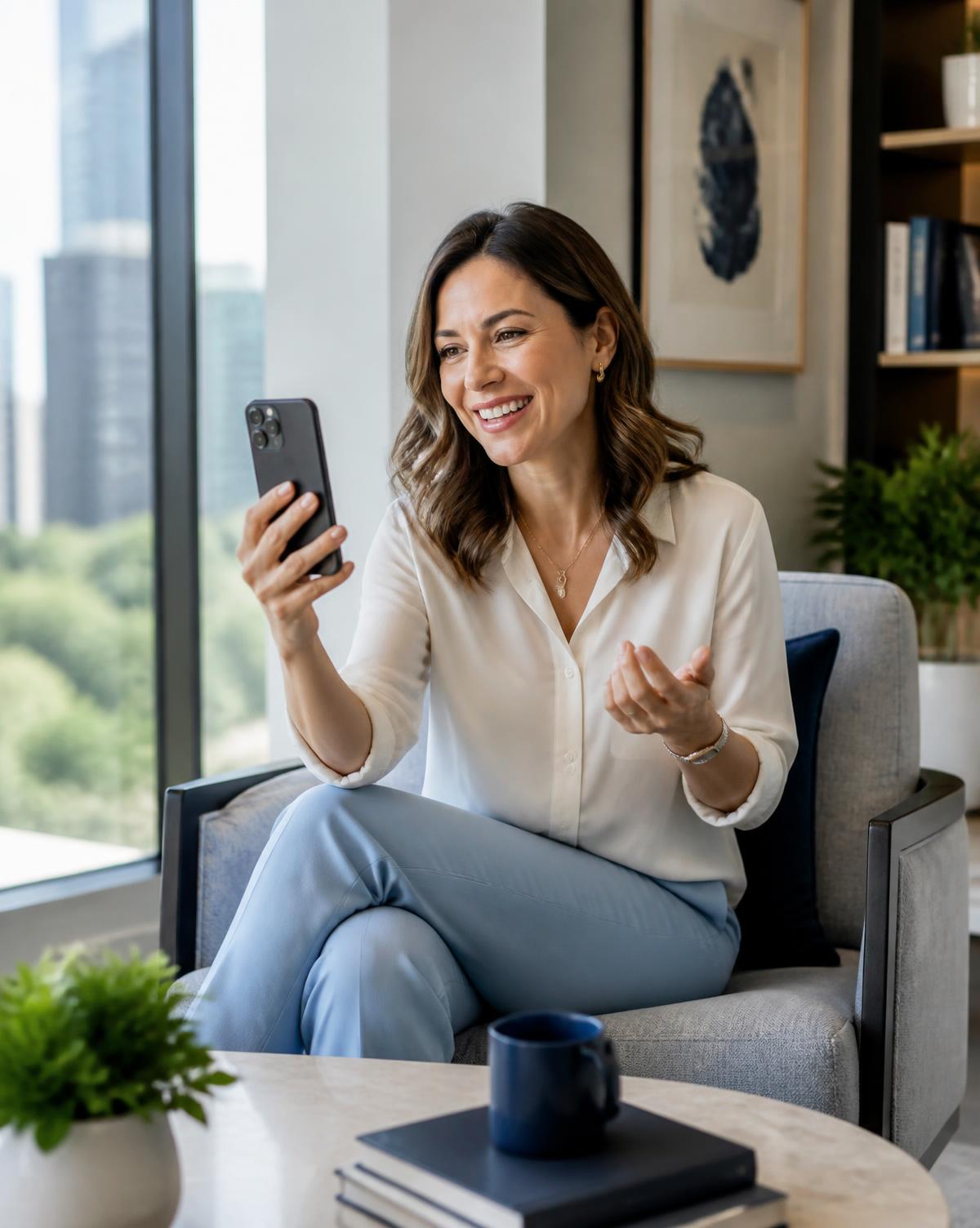 Mujer mexicana usando una consulta digital desde casa